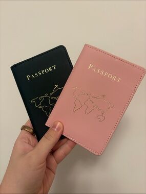 Pink and Black Passport Holders with Gold Map Accent